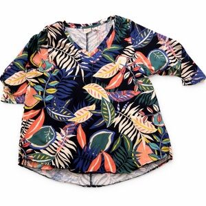 C&C California Tropical Print Cotton Tee 2X NWT Black Short Sleeve